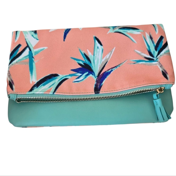 Rachel Pally Floral Coral and Teal Clutch - Picture 1 of 11